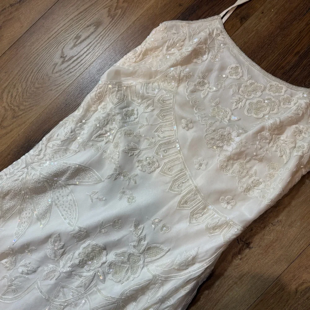 Vintage Y2K 100% Silk Beaded Dress Vintage Beaded Dress Vintage Wedding Dress - Picture 8 of 16